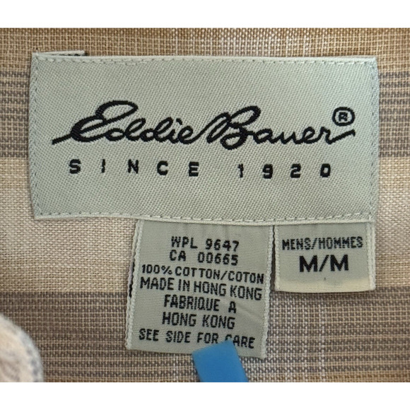 VTG Eddie Bauer Men’s M Button Front Shirt Beige Brown Tan Plaid Long Sleeve EUC - Picture 2 of 9